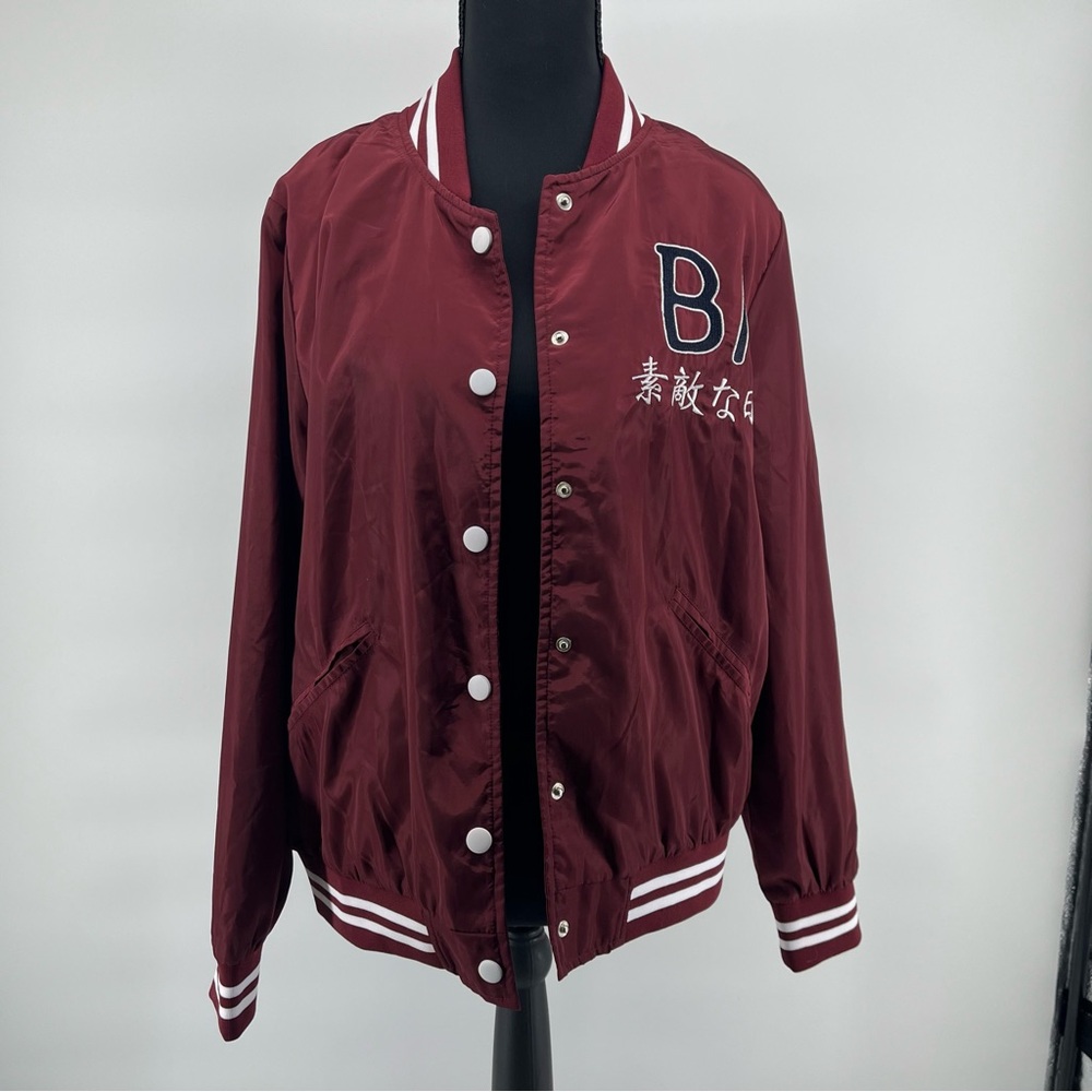 Bench sukajan Burgundy Embroidered‎ Tokyo Jacket with White Stripes Size Medium